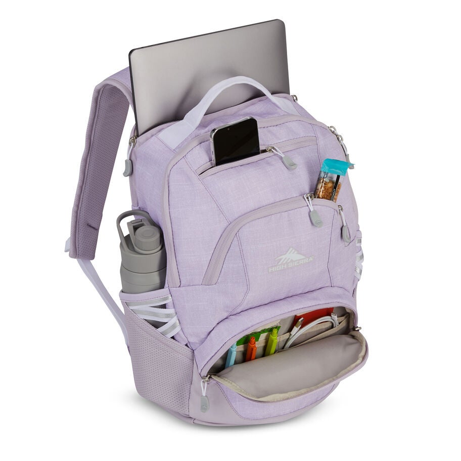 High Sierra BTS Swoop SG Backpack in the color Hushed Orchid Heather. image number 1