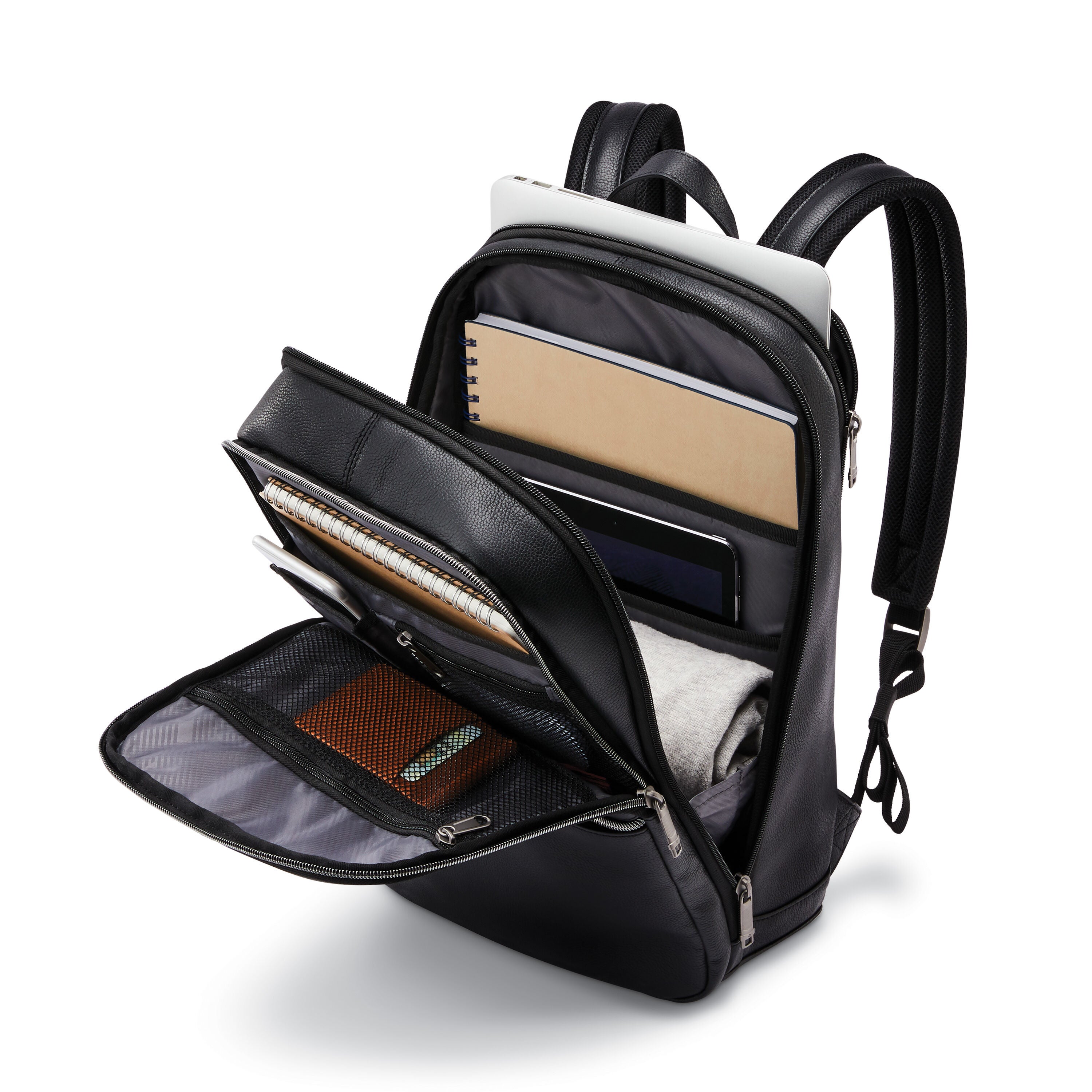 Leather slim laptop backpack shop