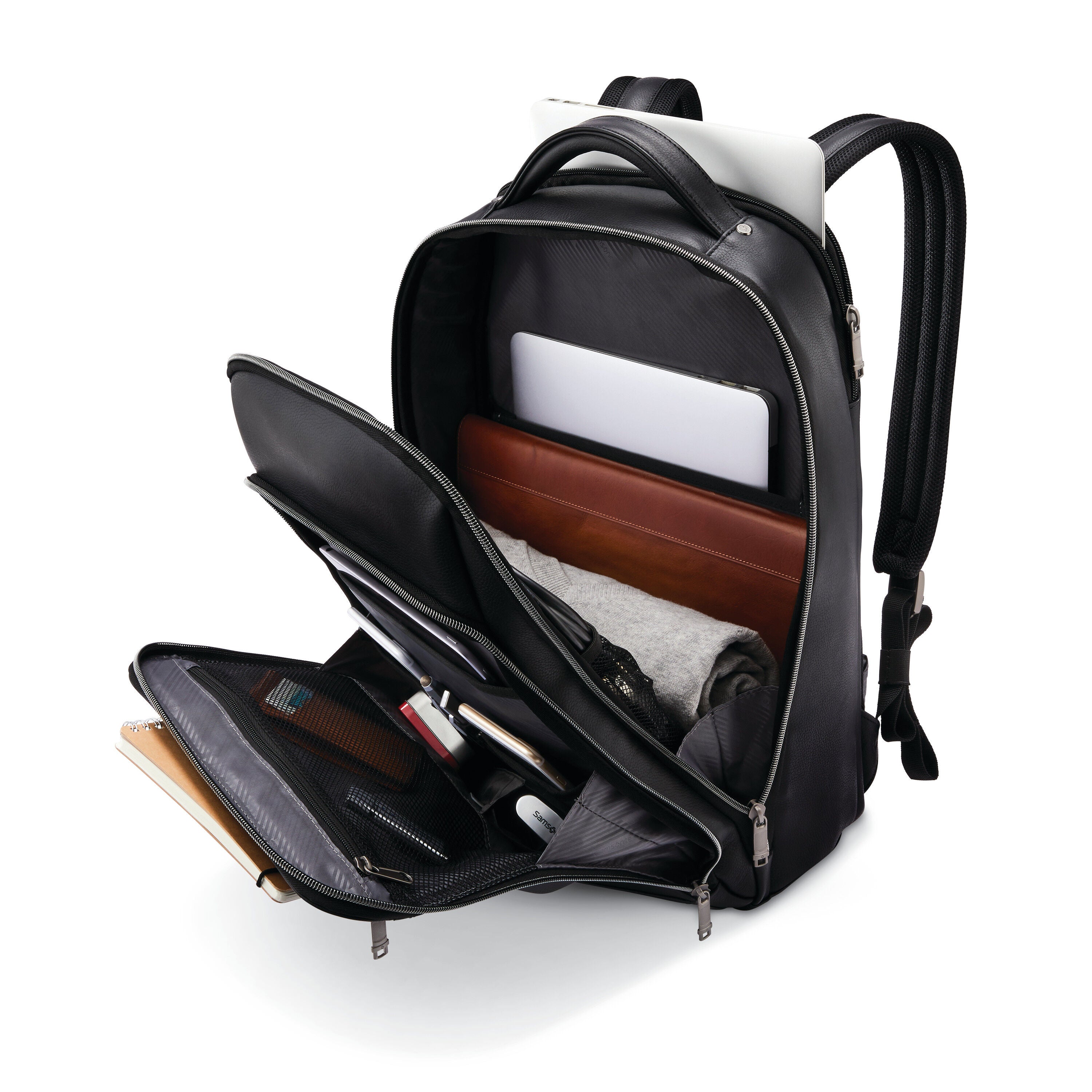 Leather top laptop backpack