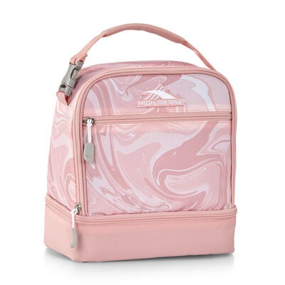 High Sierra Lunch Bags Stacked Compartment Lunch Kit in the color Clearance | Pink Marble/Bubblegum Pink.