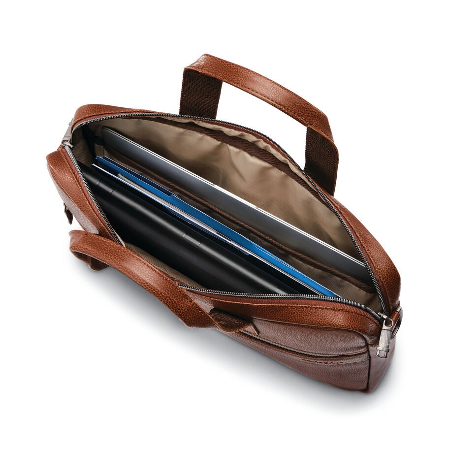 Samsonite Classic Leather Slim Brief in the color Cognac. image number 1