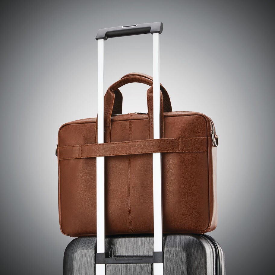 Samsonite Classic Leather Slim Brief in the color Cognac. image number 6