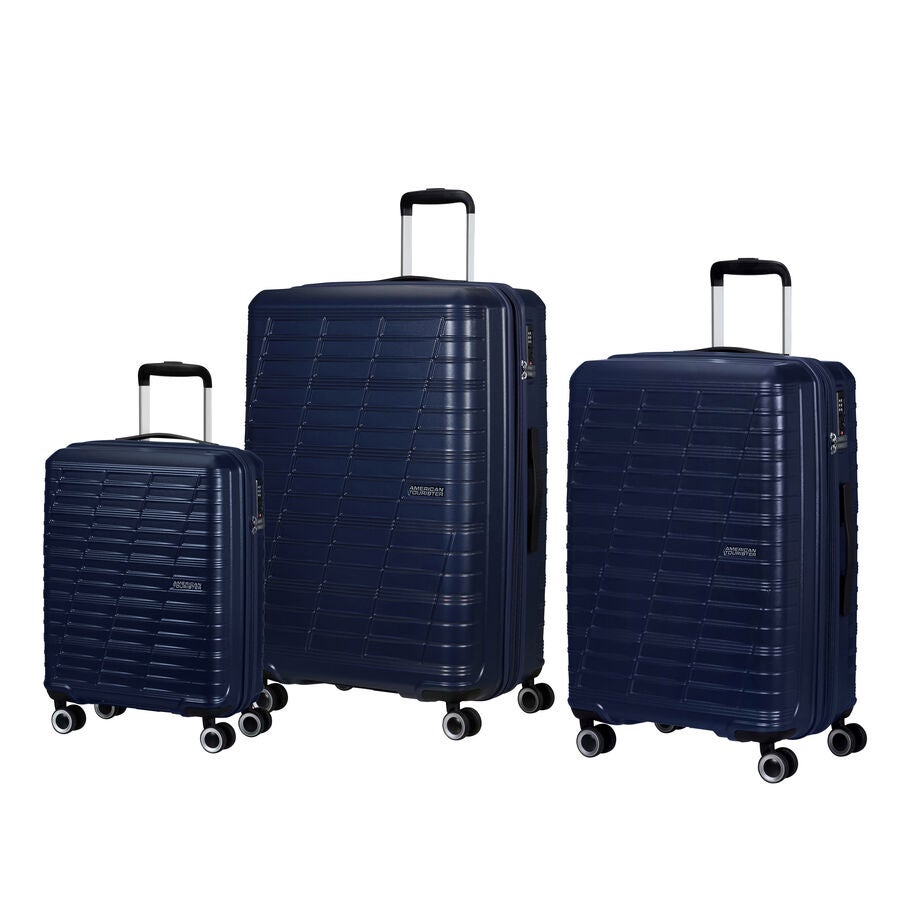 American Tourister Surftime Spinner 3 Piece Set (CO/M/L) in the color Metallic Blue. image number 0
