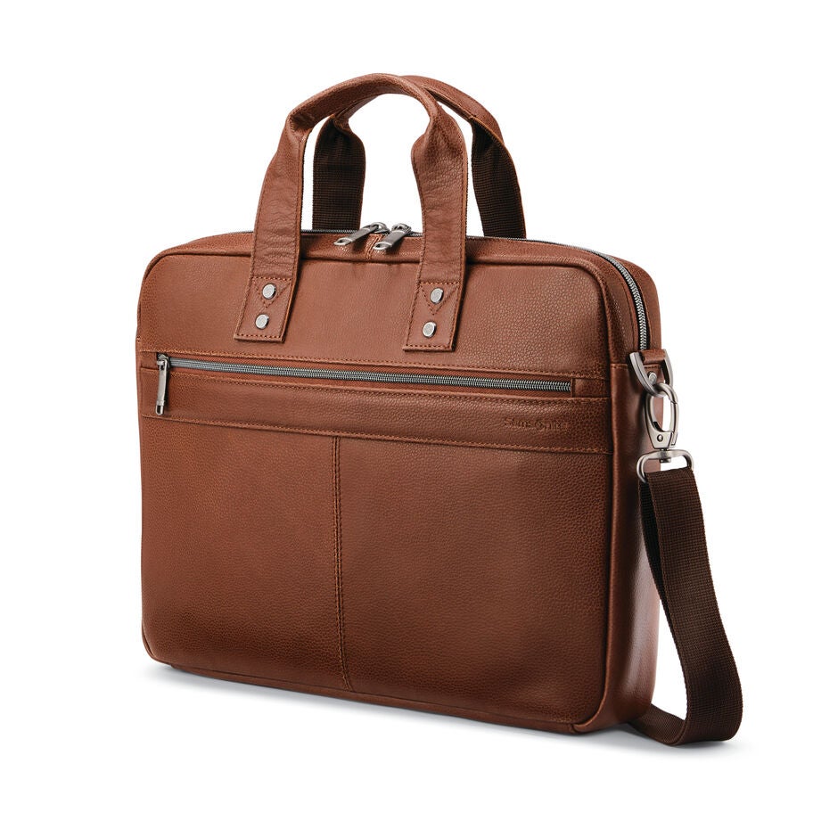 Samsonite Classic Leather Slim Brief in the color Cognac. image number 5