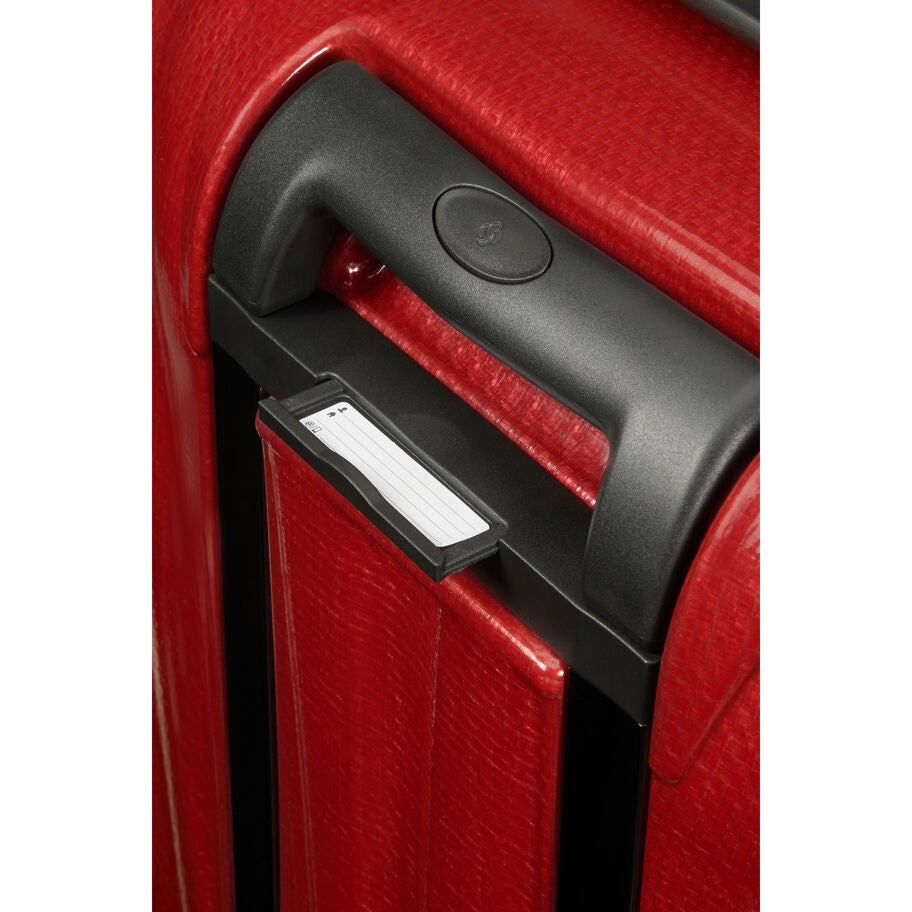 Close-Up Image of Chilli Red Samsonite C-Lite Spinner Carry-On Luggage with Address Tag image number 6