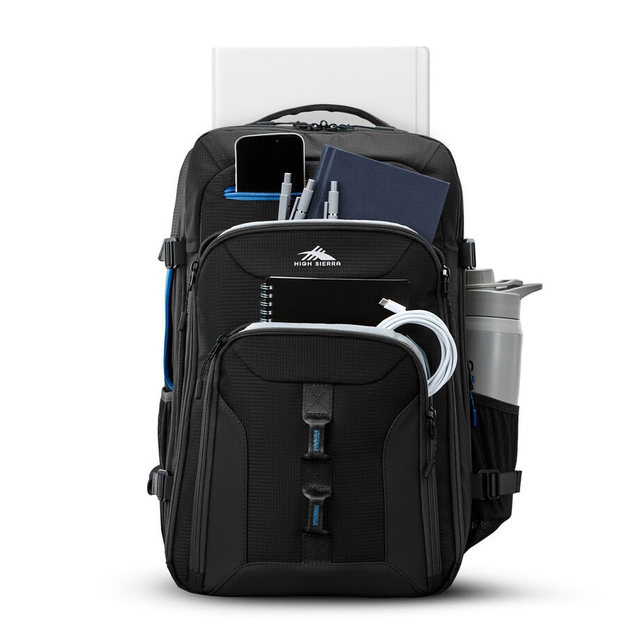 High Sierra Hi-Life Travel Backpack in the color Black/Blue. image number 1