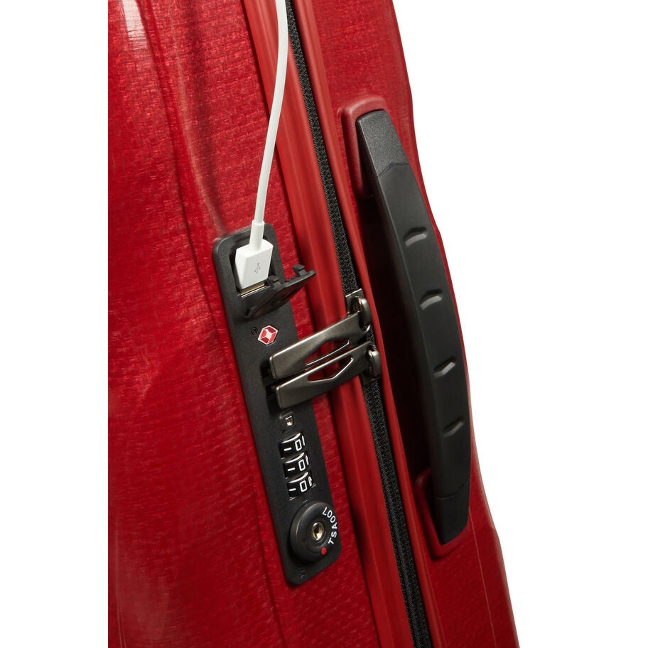 Close-Up Image of Chilli Red Samsonite C-Lite Spinner Carry-On Luggage with USB Port image number 7