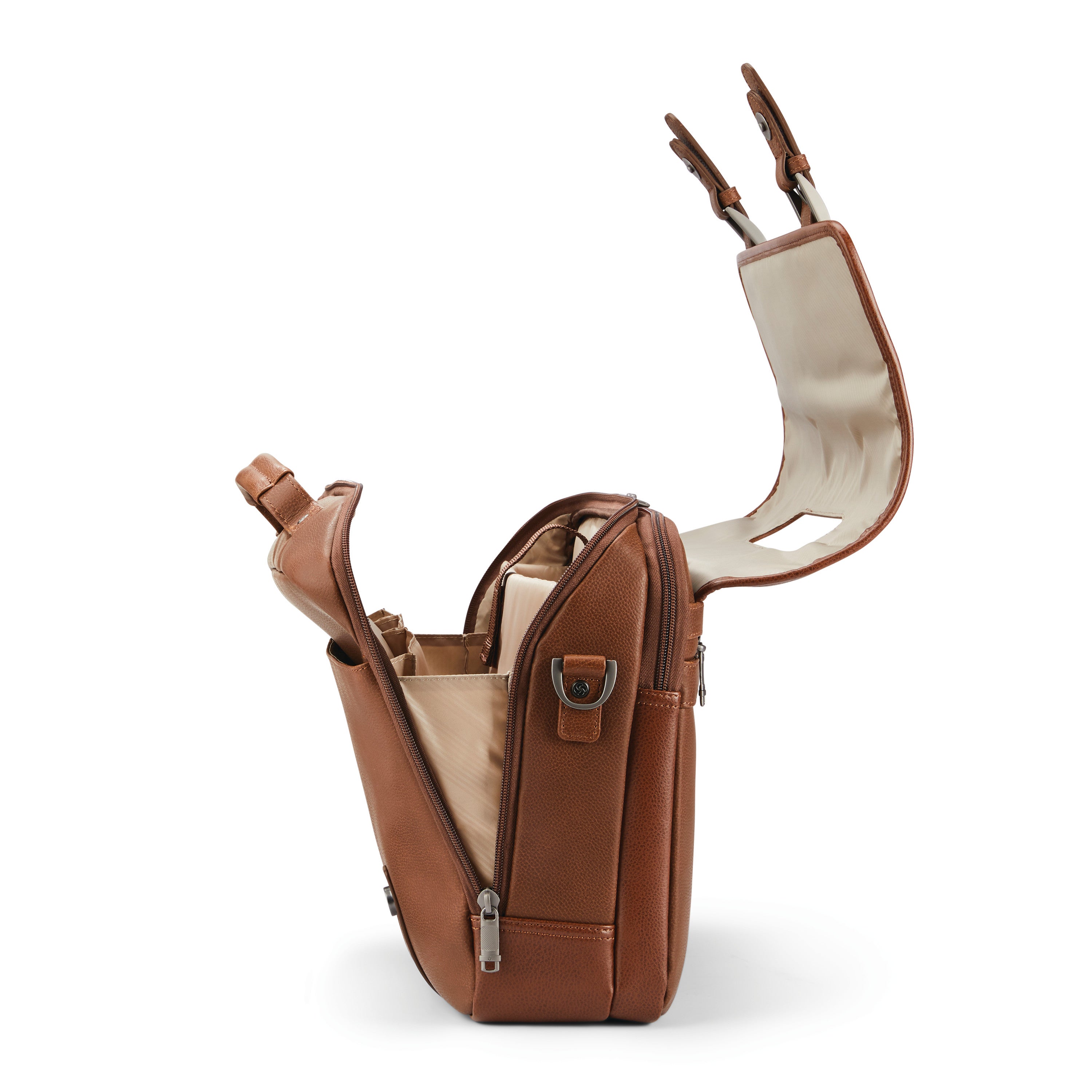 Leather laptop bag with luggage strap top